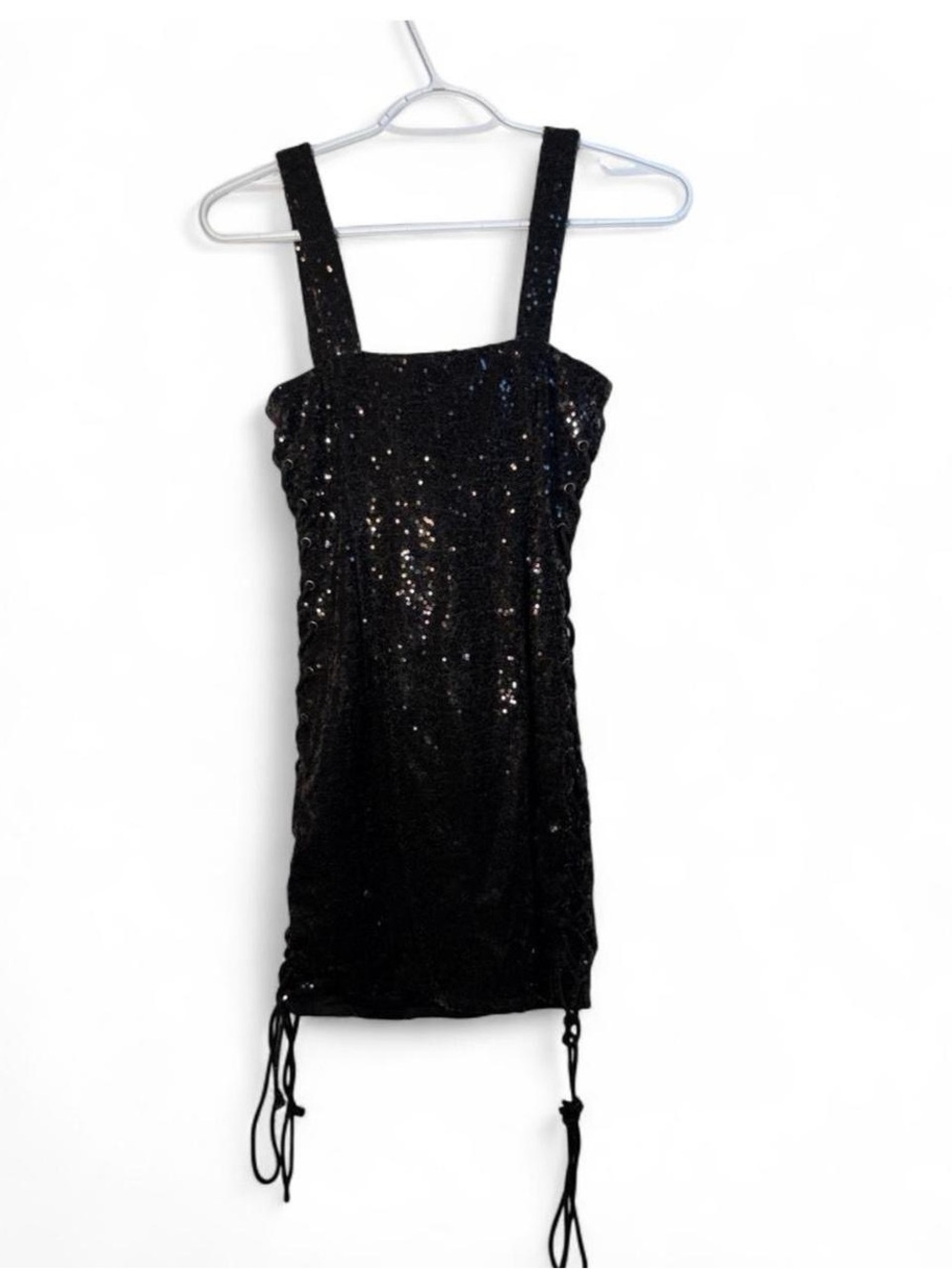 Black Sequin Lace-Up Bodycon Dress - Picture 4 of 9